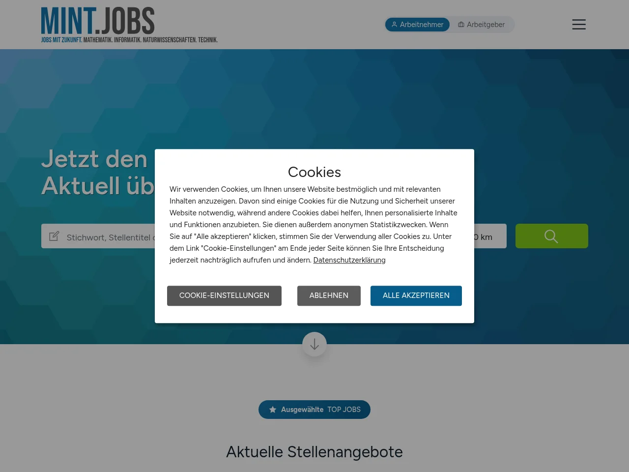 MINT.JOBS job board platform screenshot showing job search interface