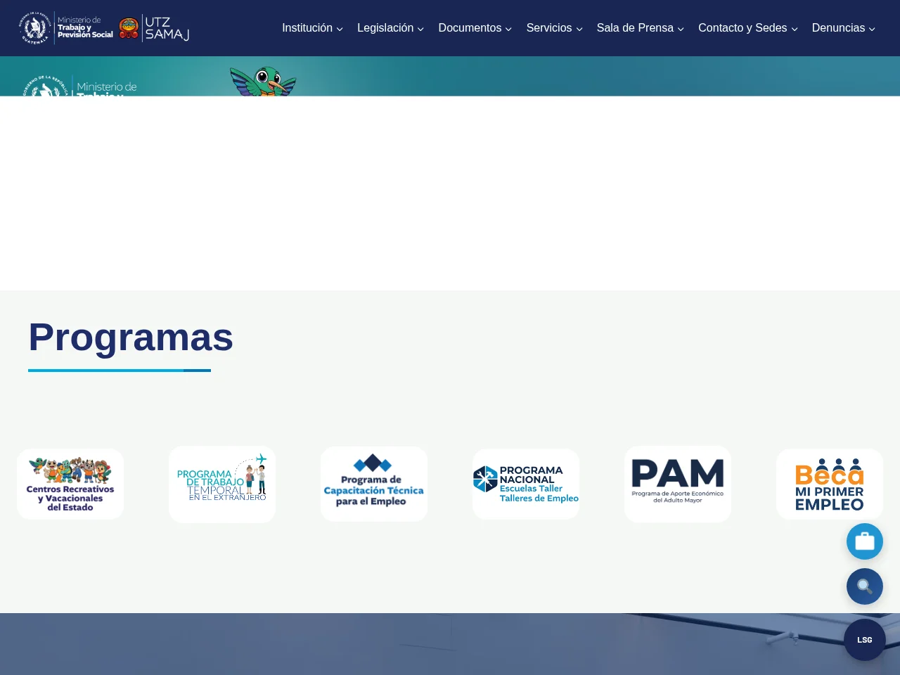 Ministerio de Trabajo y Previsión Social de Guatemala website screenshot