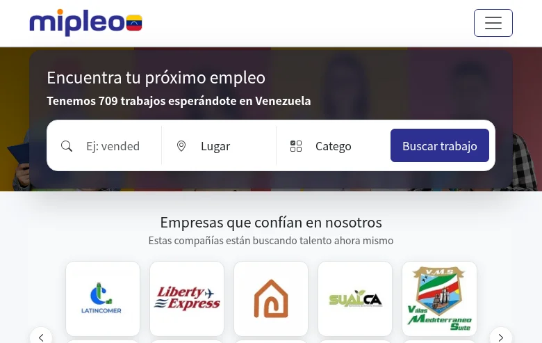 Mipleo Venezuela screenshot Mipleo Venezuela job board platform screenshot showing job search interface