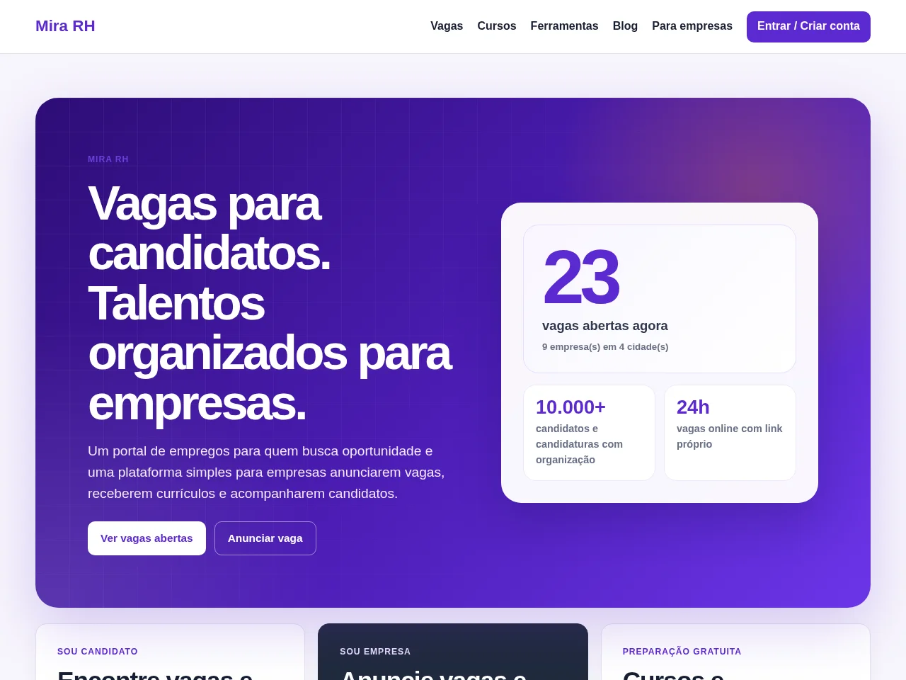 Mira RH screenshot Mira RH job board platform screenshot showing job search interface