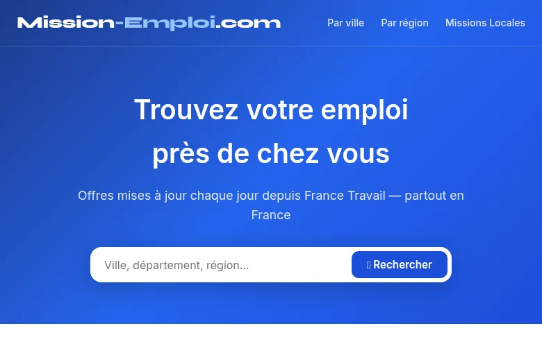 Mission-Emploi.com job board platform screenshot showing job search interface