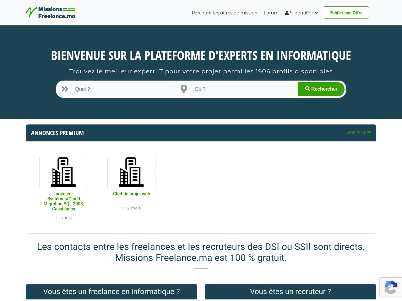 Missions-Freelance.ma job board platform screenshot showing job search interface