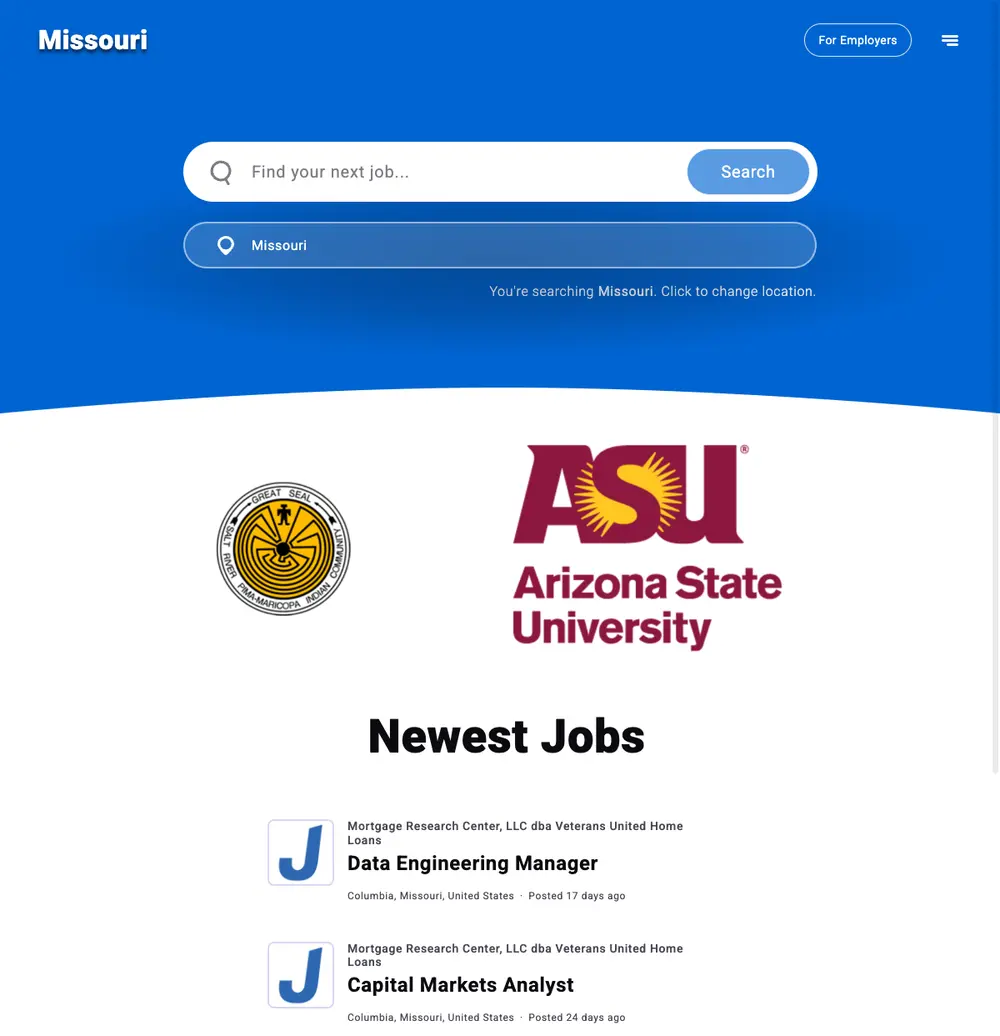 Jobing.com job board platform screenshot showing job search interface