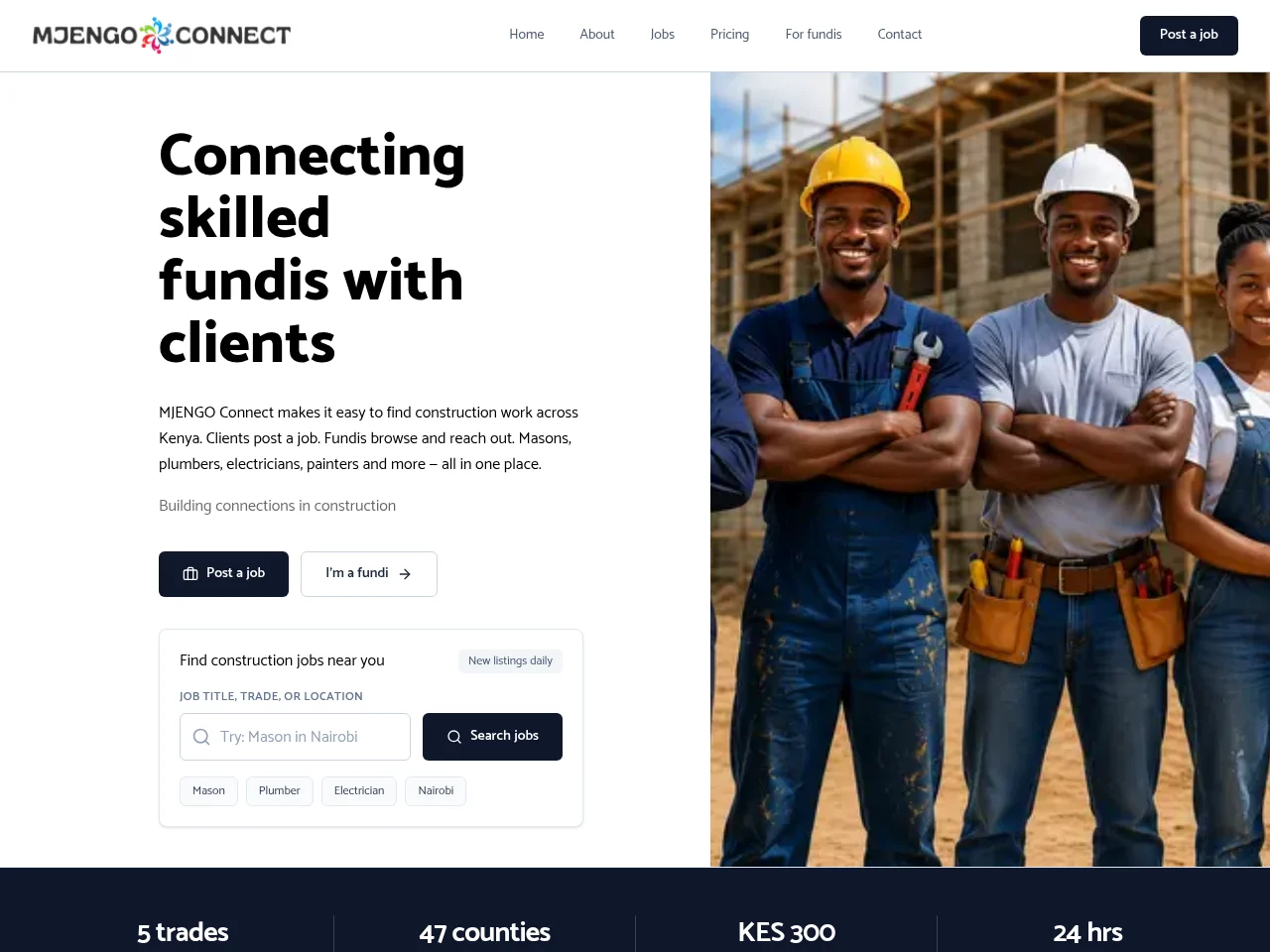 Mjengo Connect screenshot Mjengo Connect job board platform screenshot showing job search interface