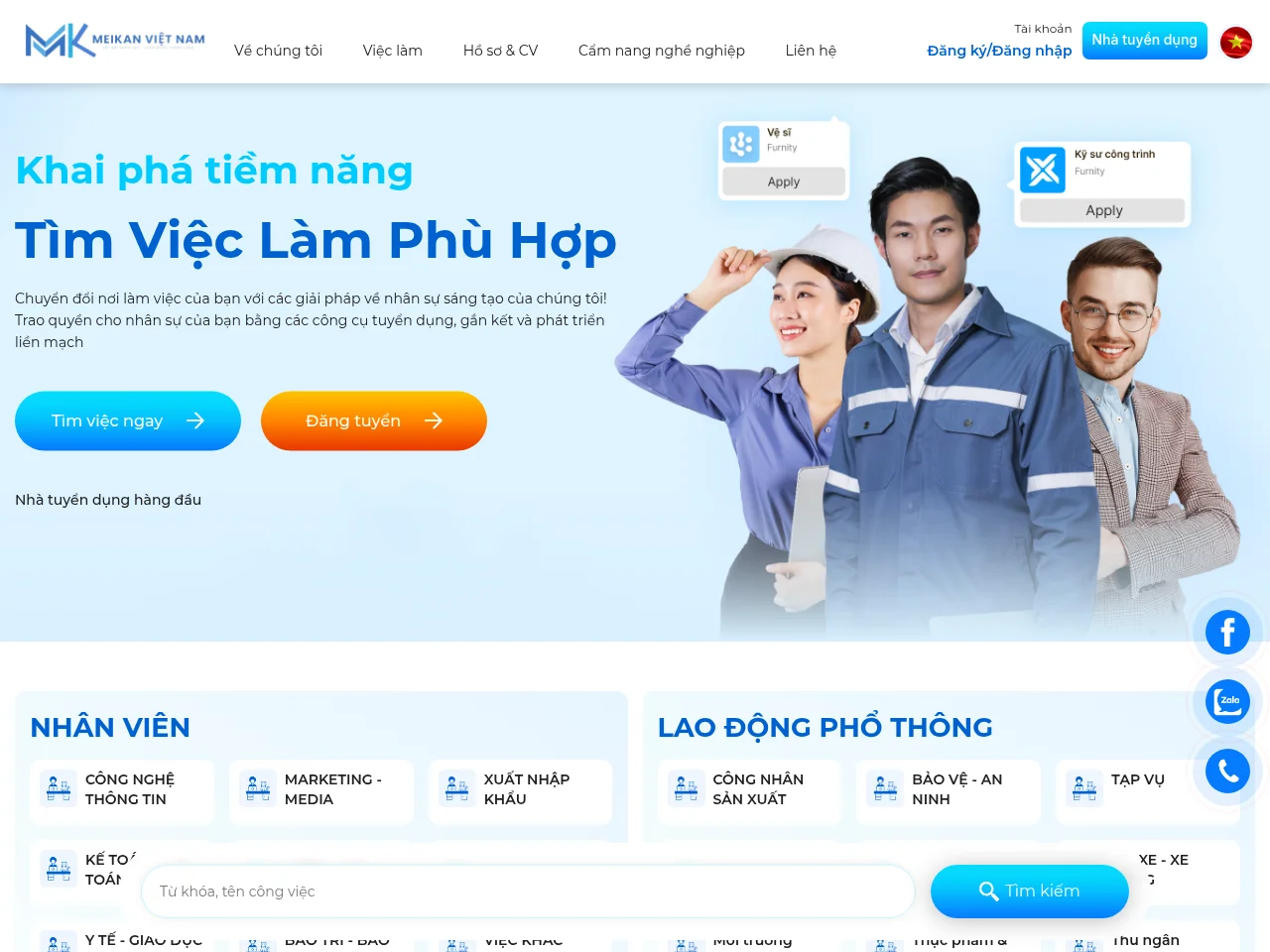 Meikan Việt Nam - MKJobs job board platform screenshot showing job search interface