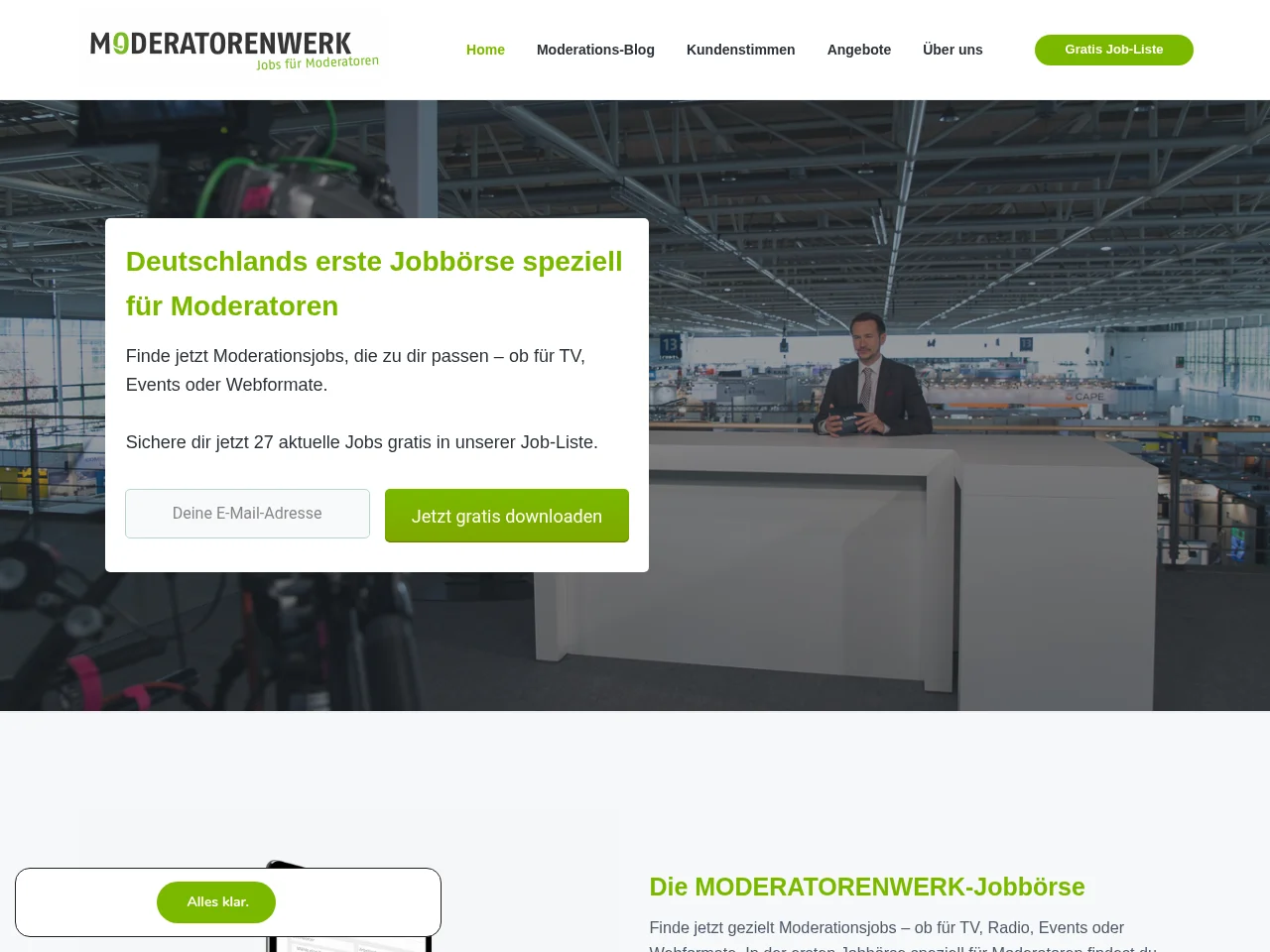 MODERATORENWERK job board platform screenshot showing job search interface