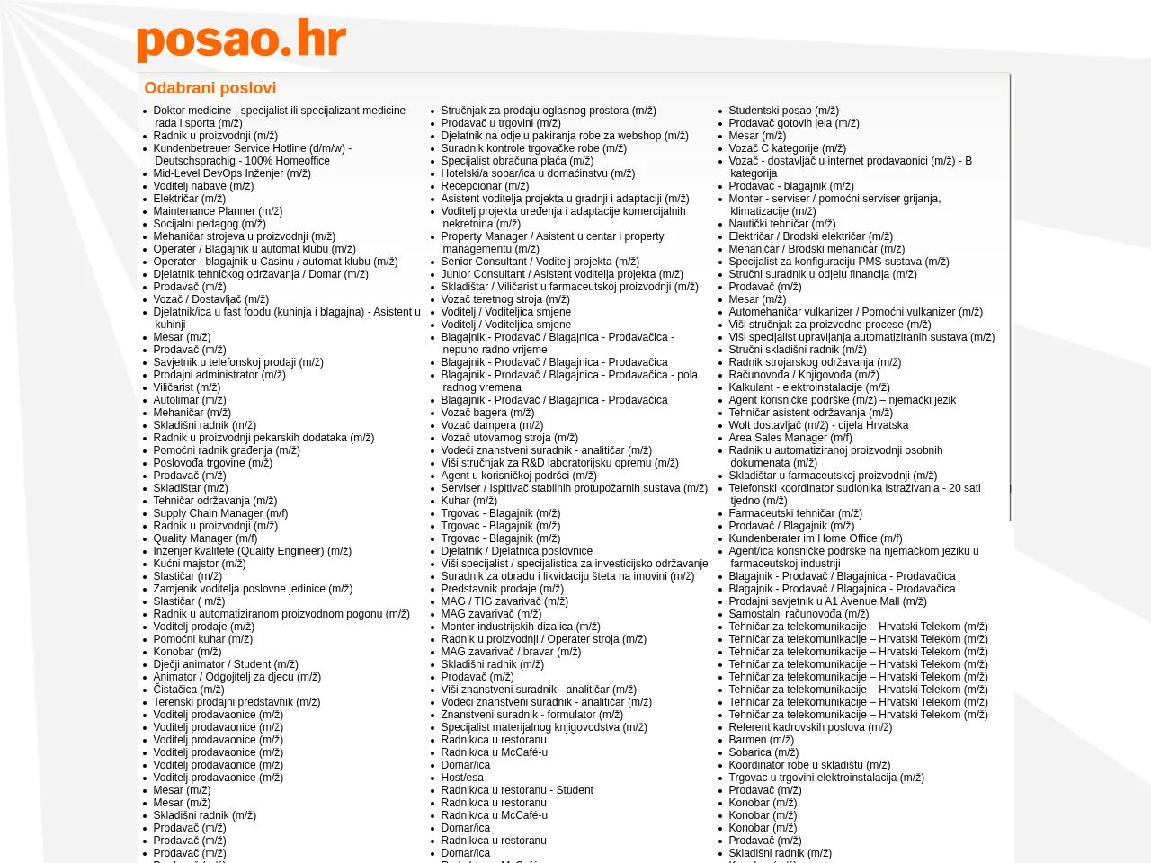 Moj.posao.hr job board platform screenshot showing job search interface