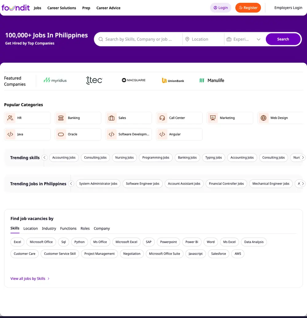 foundit Philippines screenshot foundit Philippines job board platform screenshot showing job search interface