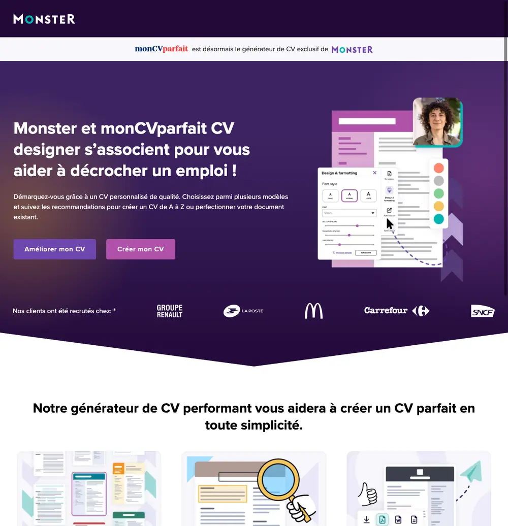Monster Luxembourg job board platform screenshot showing job search interface