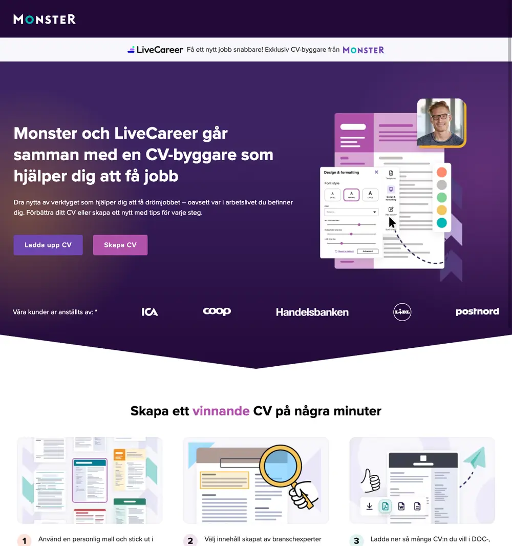 Monster job board platform screenshot showing job search interface