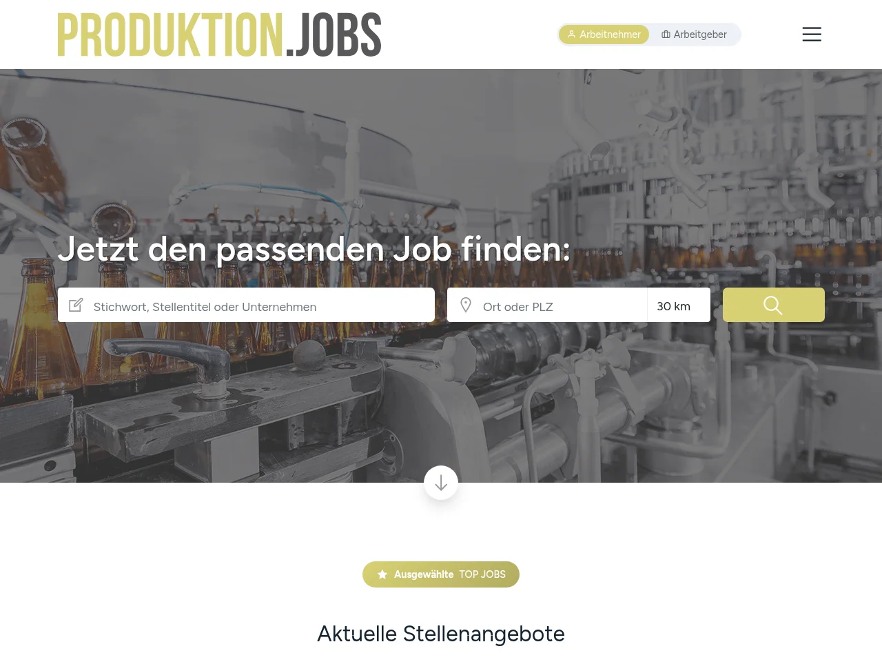 PRODUKTION.JOBS job board platform screenshot showing job search interface