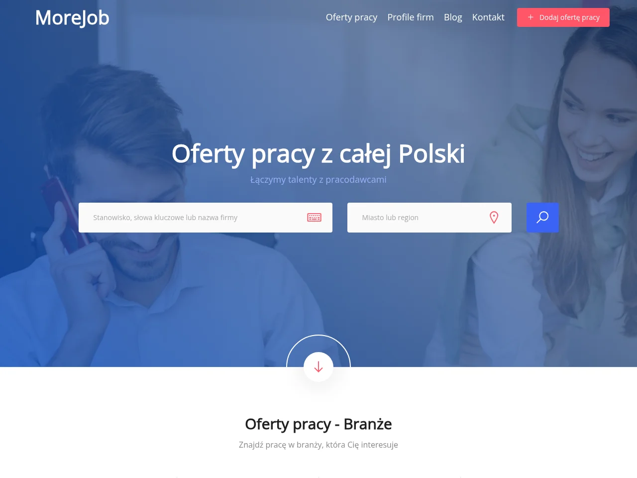 MoreJob job board platform screenshot showing job search interface