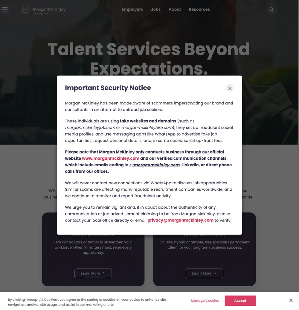 Morgan McKinley job board platform screenshot showing job search interface