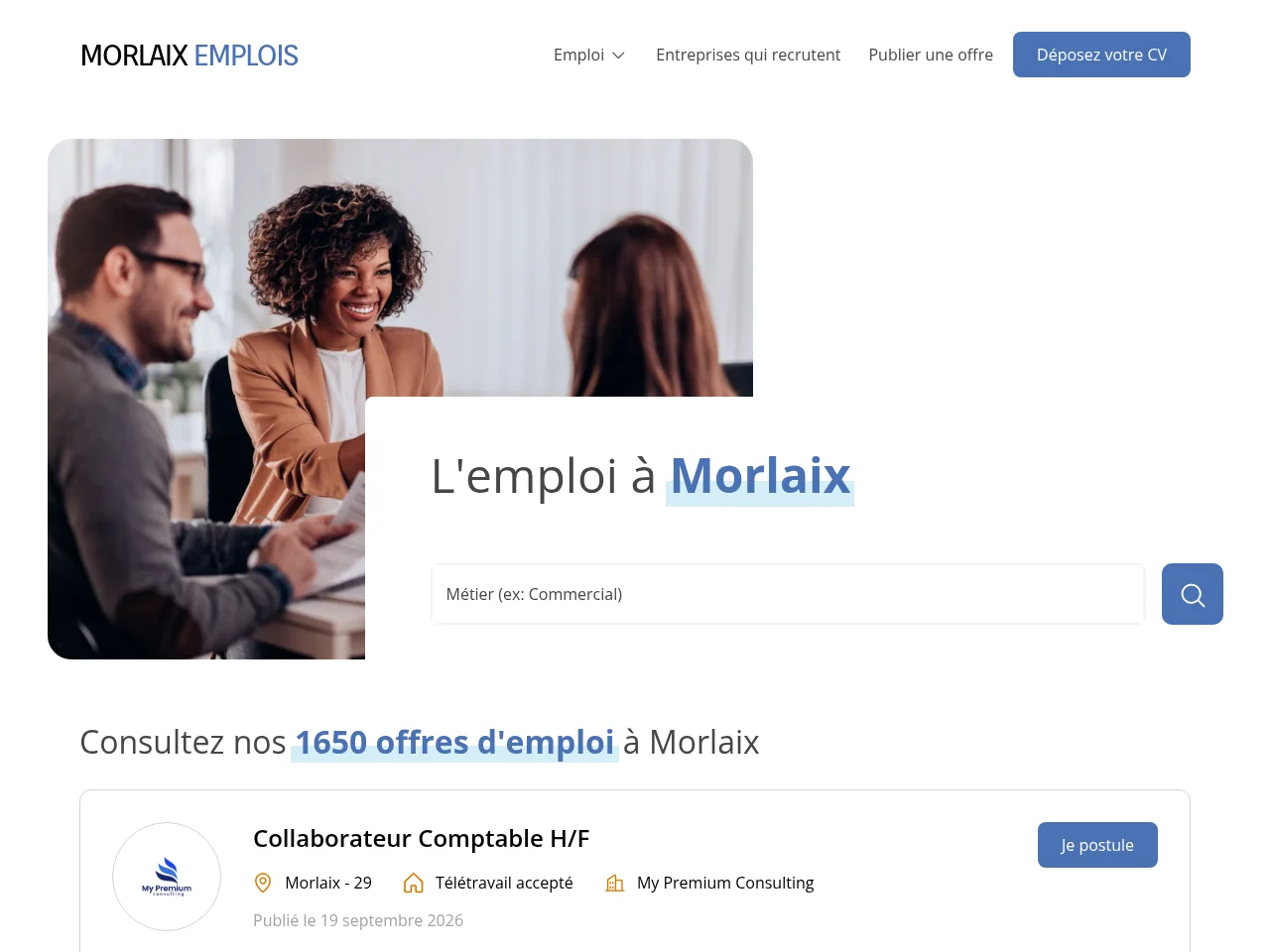 Morlaix Emplois screenshot Morlaix Emplois job board platform screenshot showing job search interface