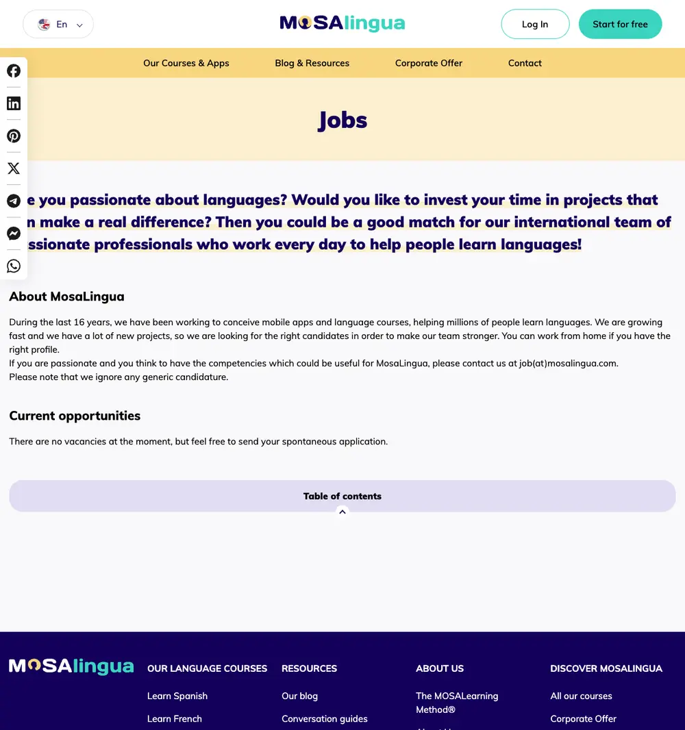 mosalingua.com job board platform screenshot showing job search interface