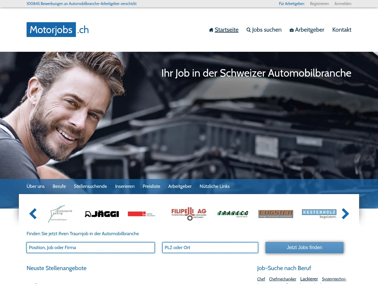 Motorjobs.ch job board platform screenshot showing job search interface