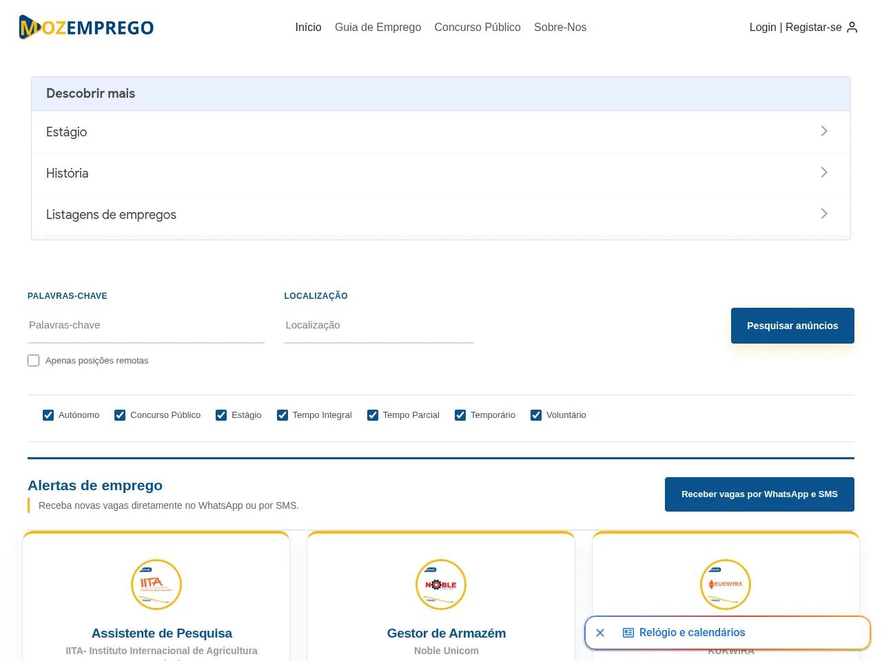 MozEmprego job board platform screenshot showing job search interface
