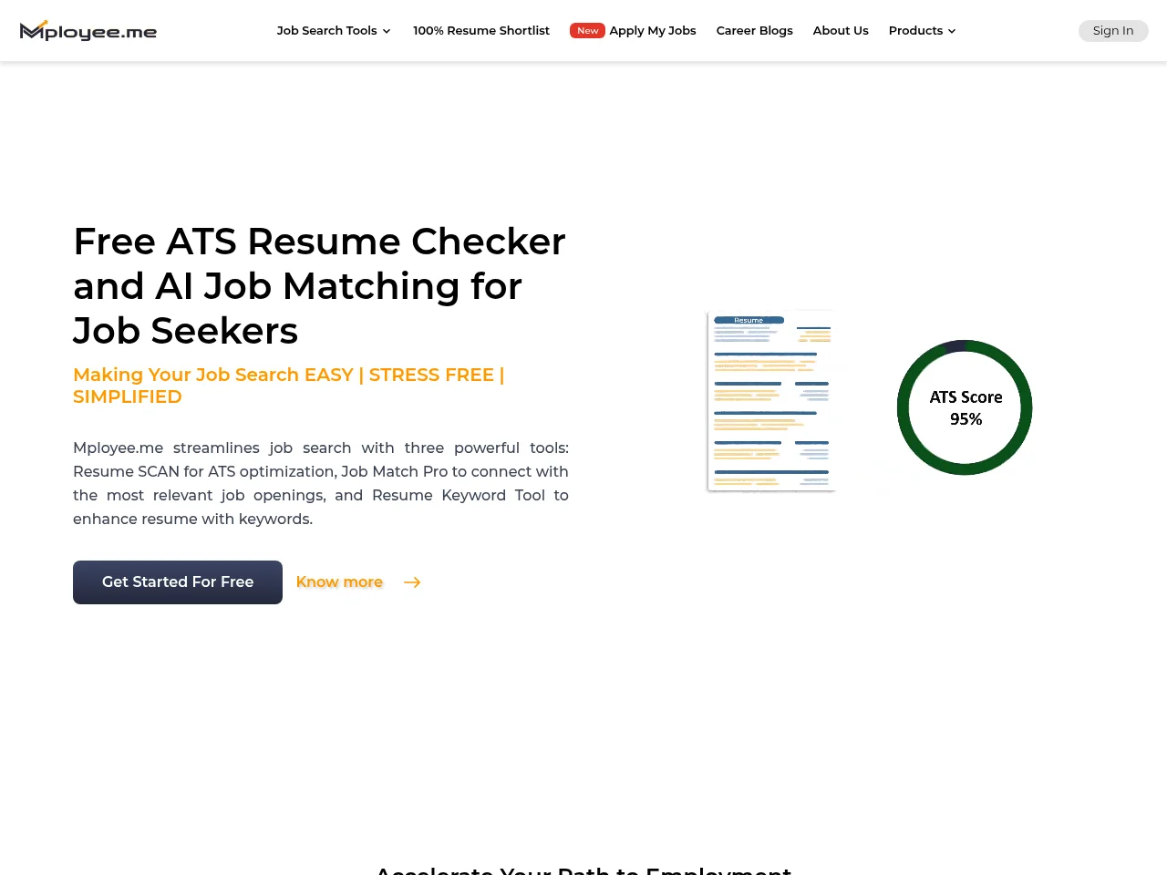 Mployee.me job board platform screenshot showing job search interface