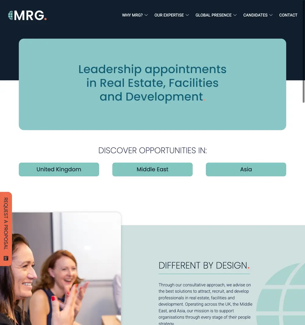 MRG Global job board platform screenshot showing job search interface