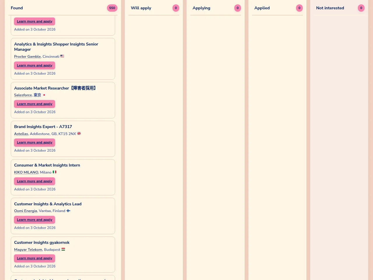 MRX Jobs job board platform screenshot showing job search interface
