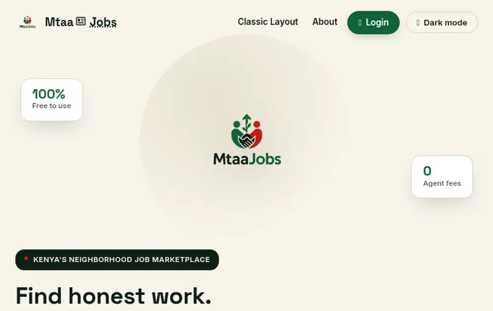 Mtaa Jobs job board platform screenshot showing job search interface