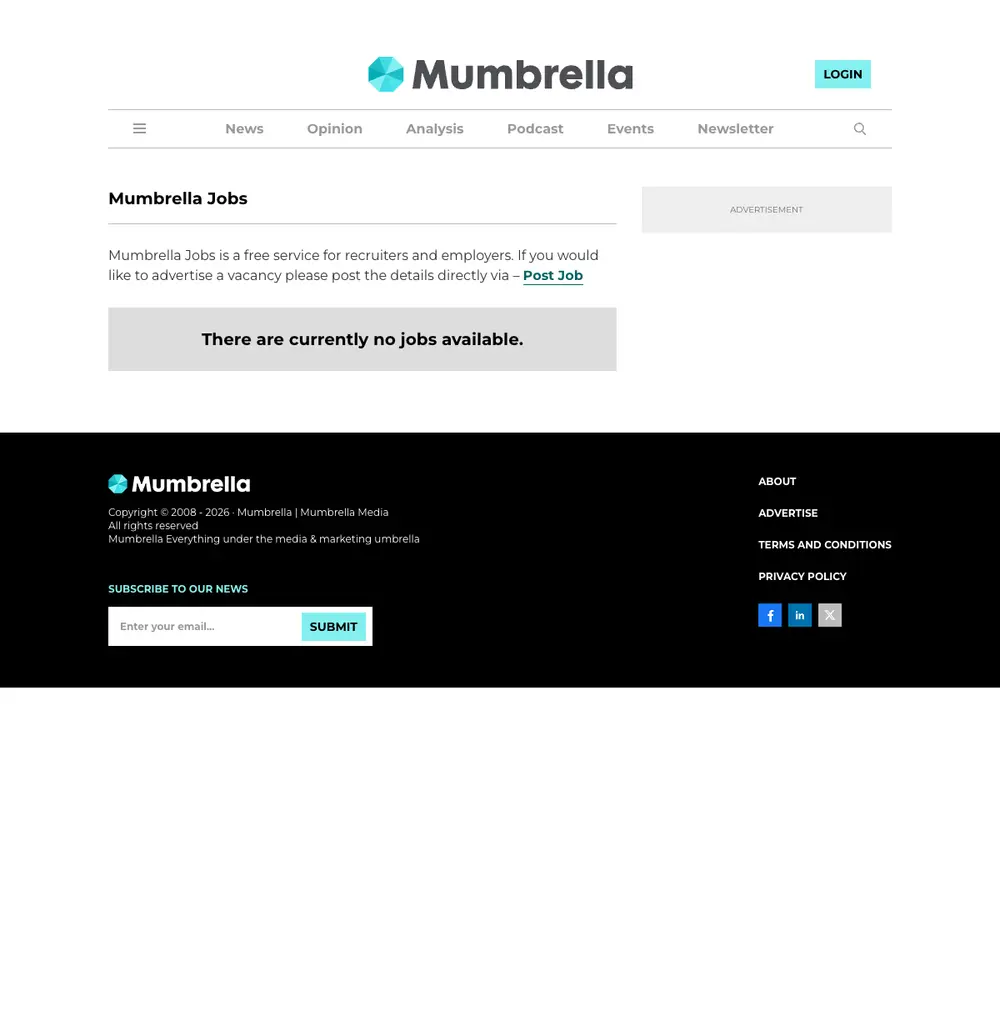 Mumbrella job board platform screenshot showing job search interface