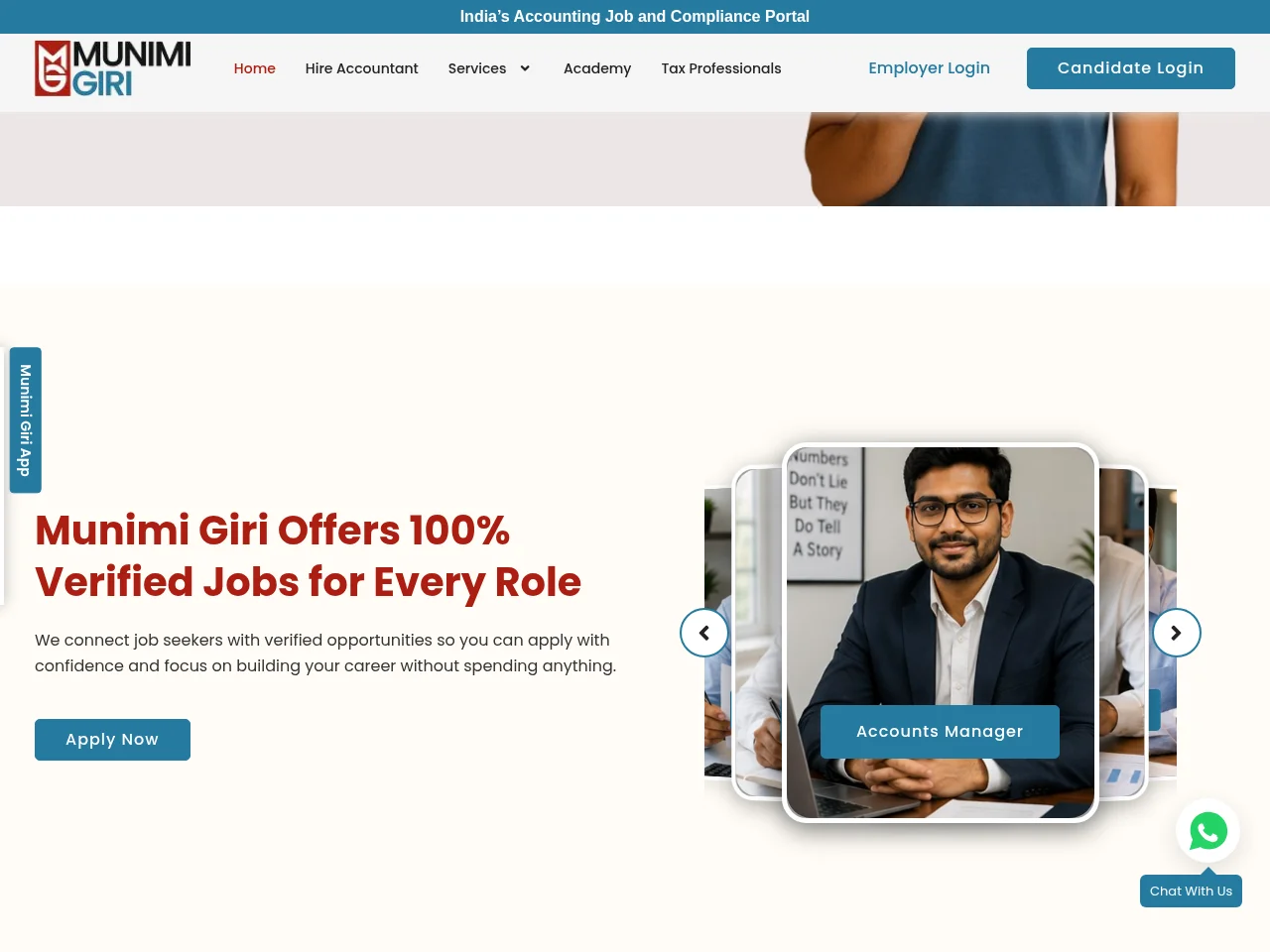 Munimi Giri job board platform screenshot showing job search interface
