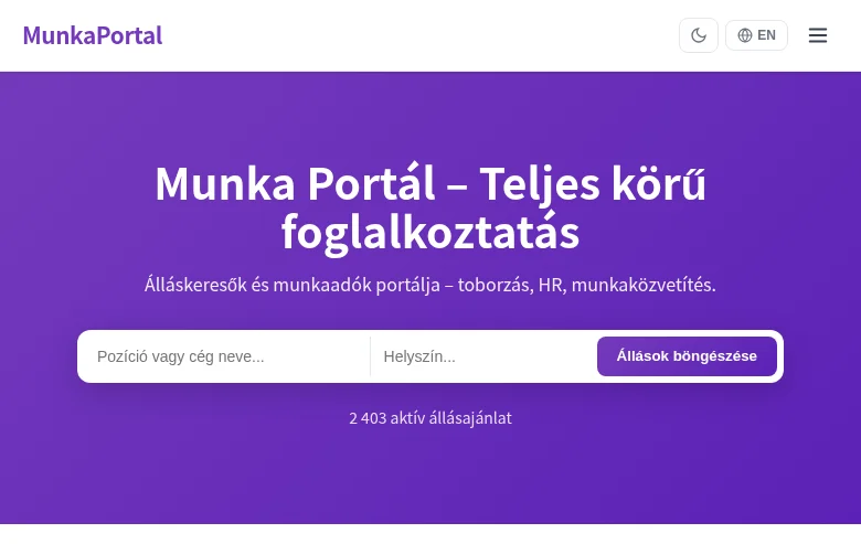 MunkaPortal job board platform screenshot showing job search interface