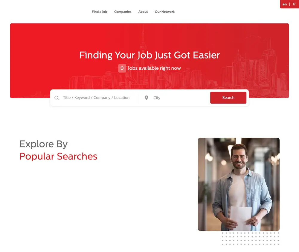 Muskoka Jobs job board platform screenshot showing job search interface