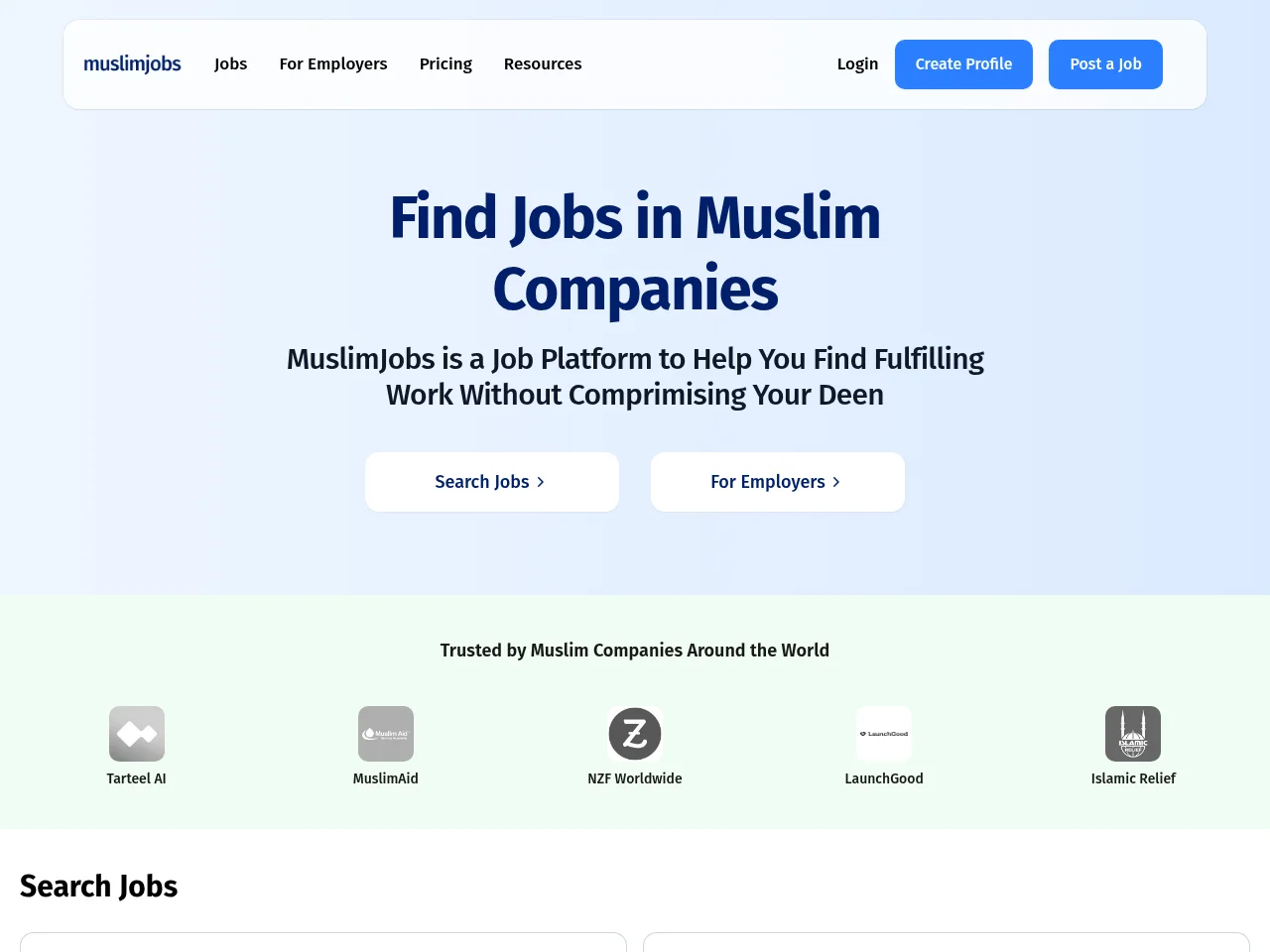 MuslimJobs screenshot MuslimJobs job board platform screenshot showing job search interface