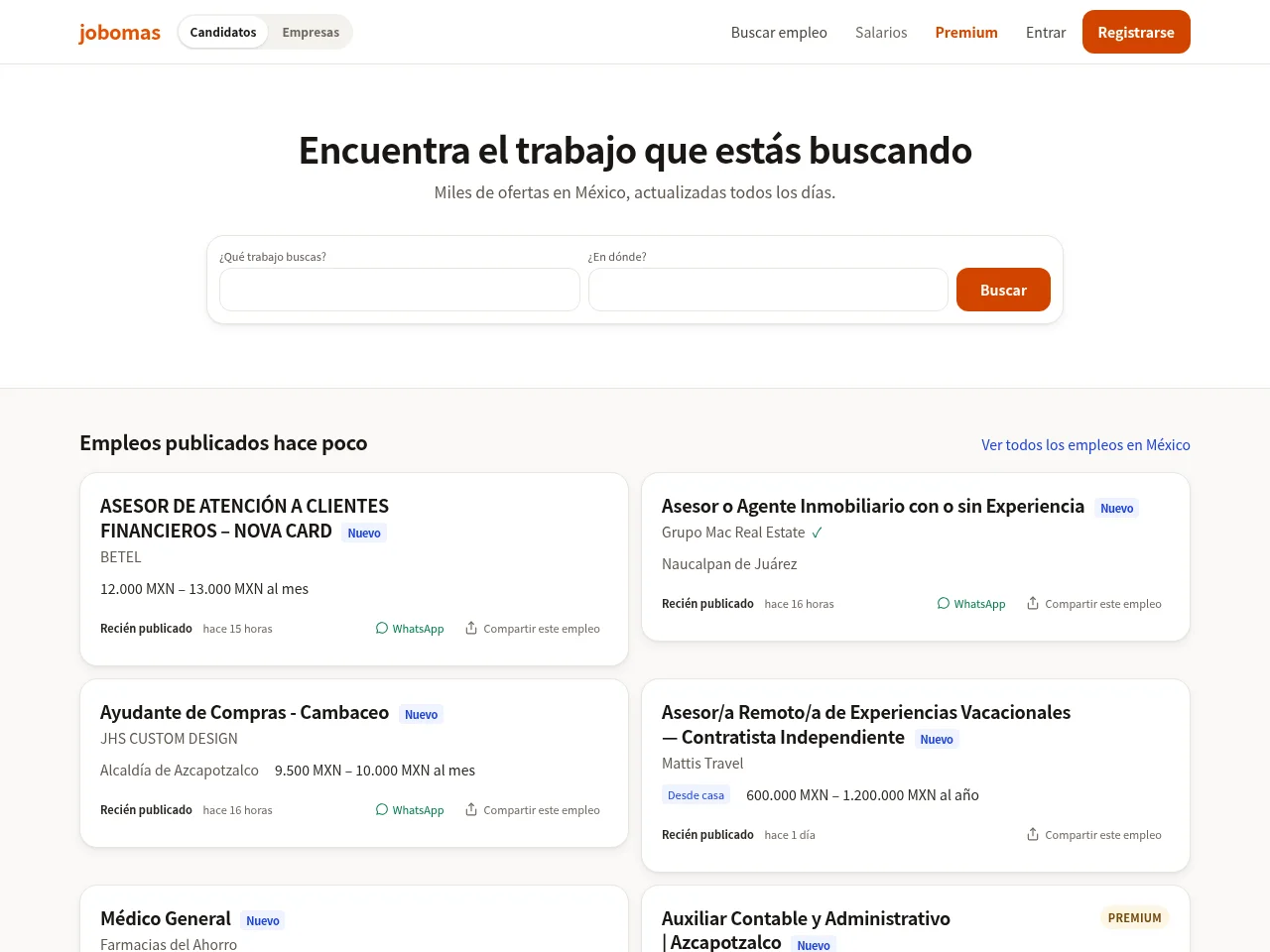 Jobomas job board platform screenshot showing job search interface
