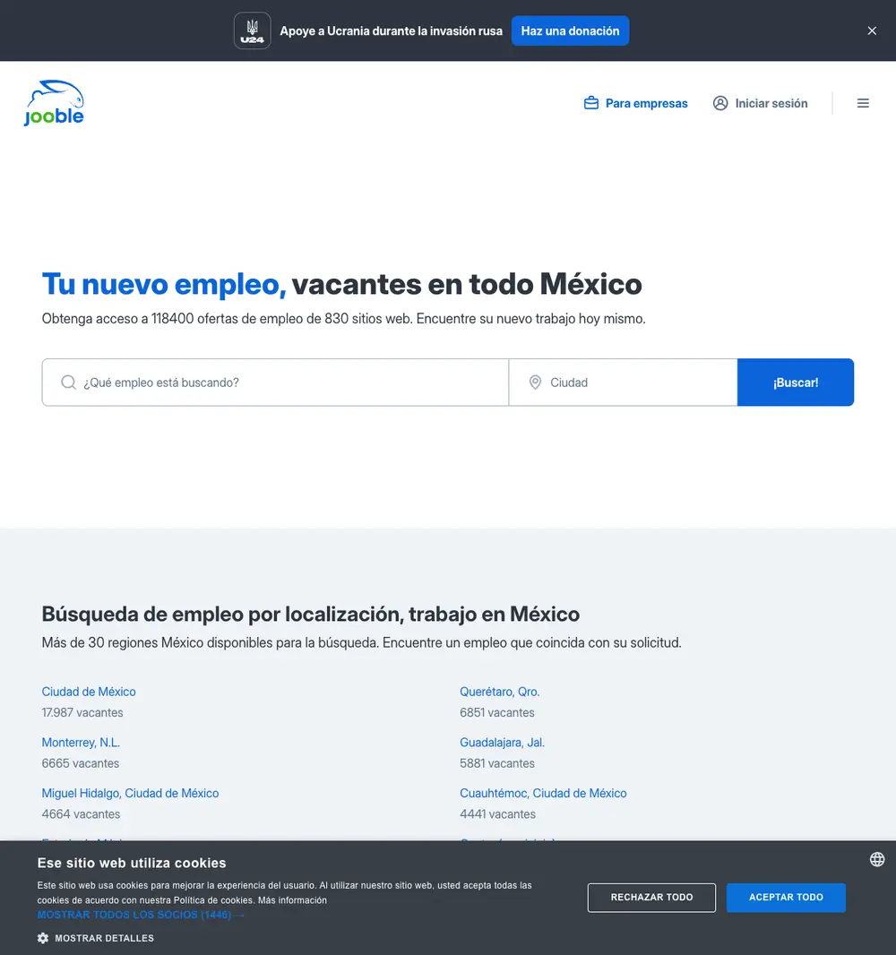 Jooble job board platform screenshot showing job search interface
