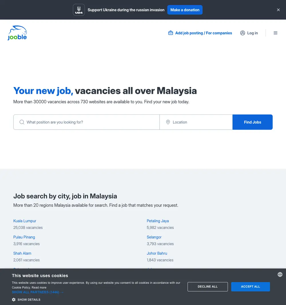 Jooble job board platform screenshot showing job search interface