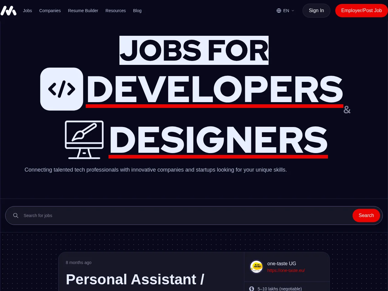 Myanmar Dev Jobs job board platform screenshot showing job search interface