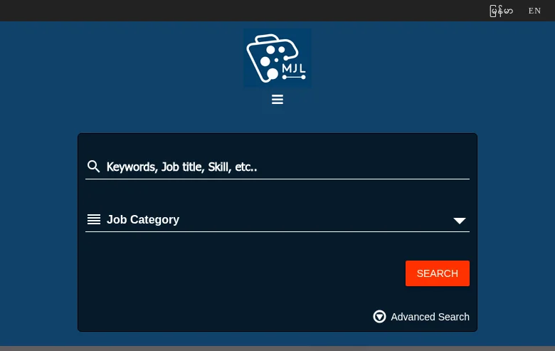 Myanmarjoblink.com job board platform screenshot showing job search interface