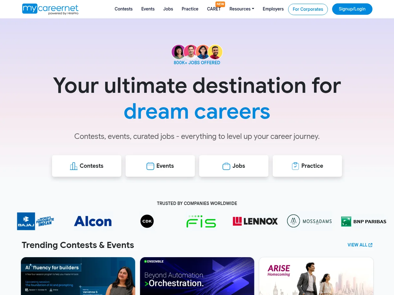 MyCareernet job board platform screenshot showing job search interface