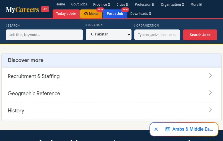 MyCareers.pk screenshot MyCareers.pk job board platform screenshot showing job search interface