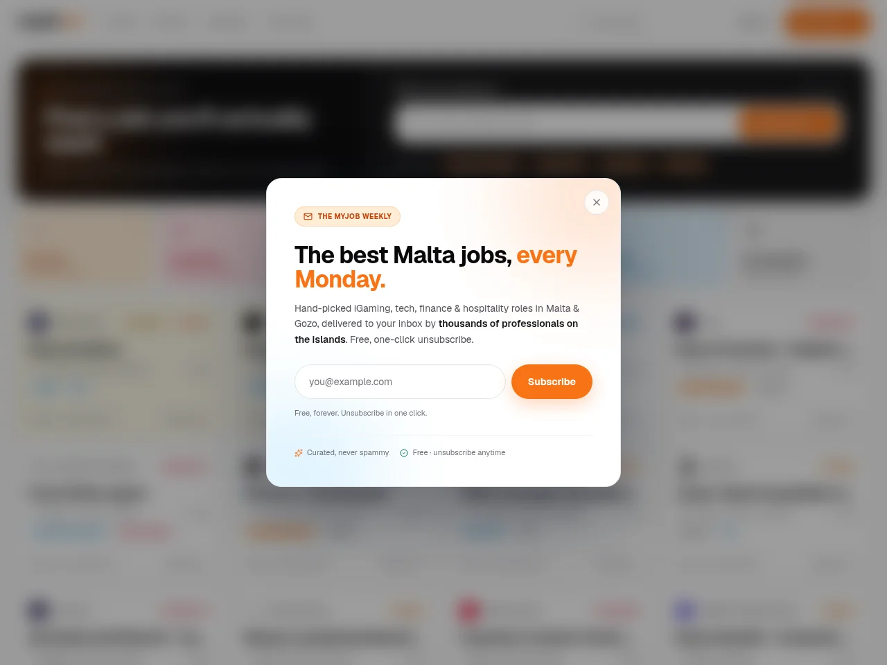 myjob.mt job board platform screenshot showing job search interface