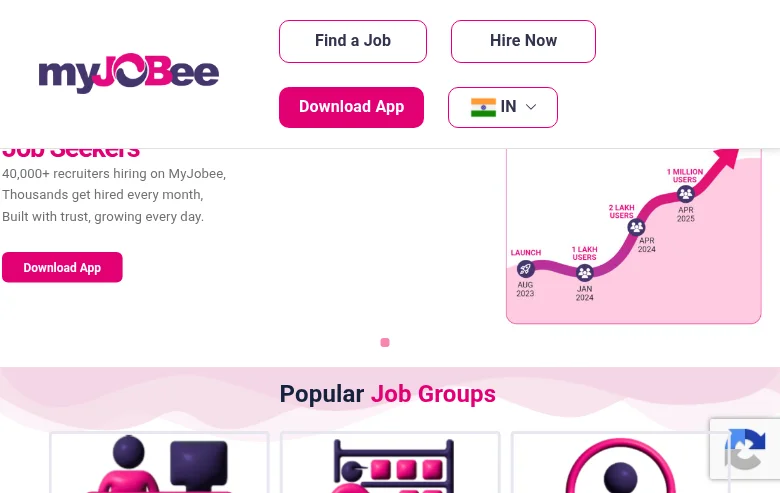 Myjobee job board platform screenshot showing job search interface