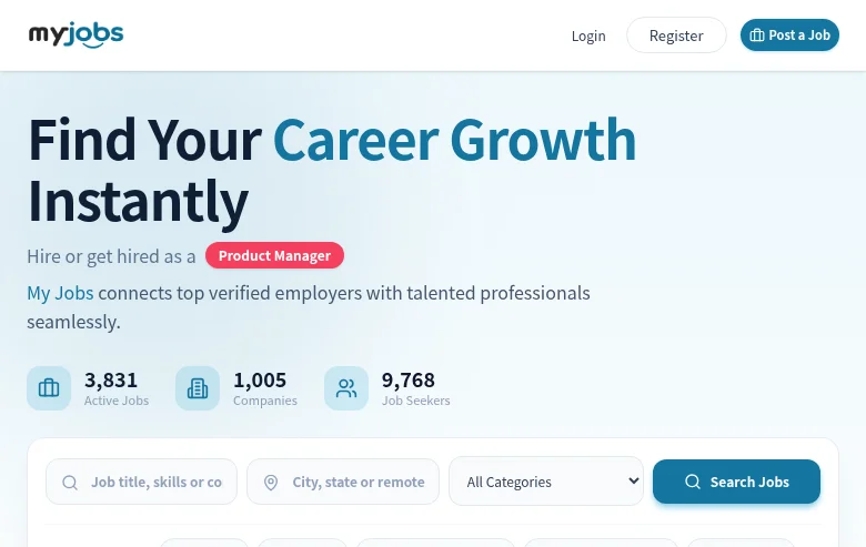 My Jobs screenshot My Jobs job board platform screenshot showing job search interface