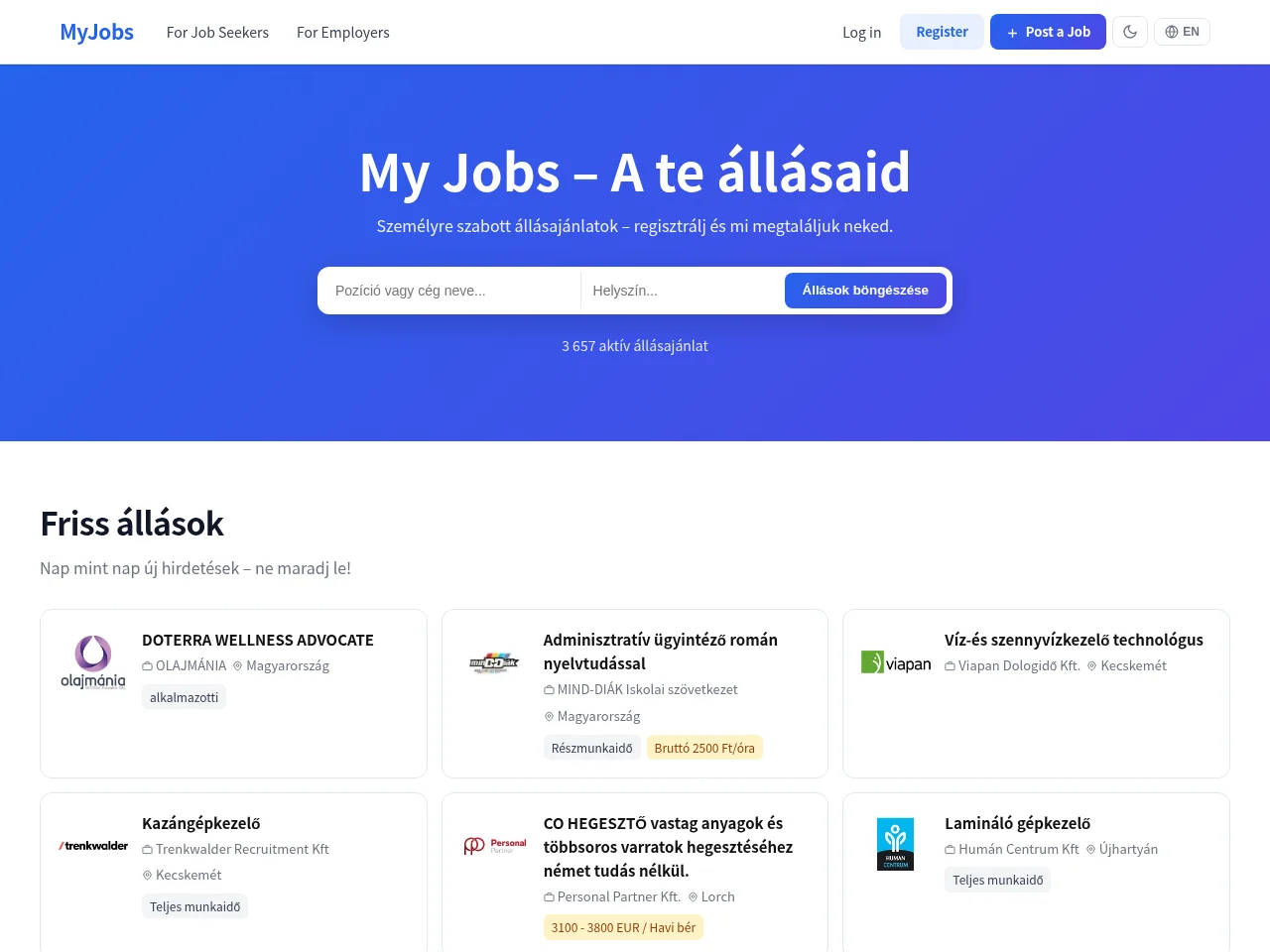 MyJobs job board platform screenshot showing job search interface
