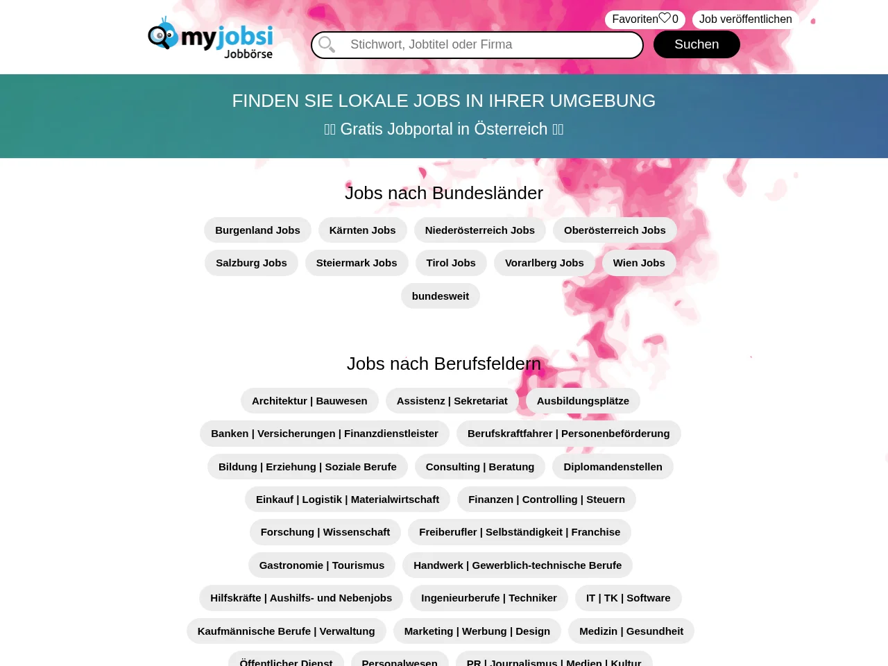 MyJobsi.at job board platform screenshot showing job search interface