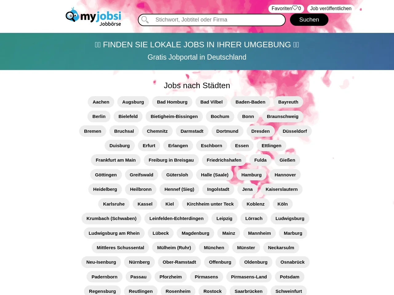 MyJobsi.de job board platform screenshot showing job search interface