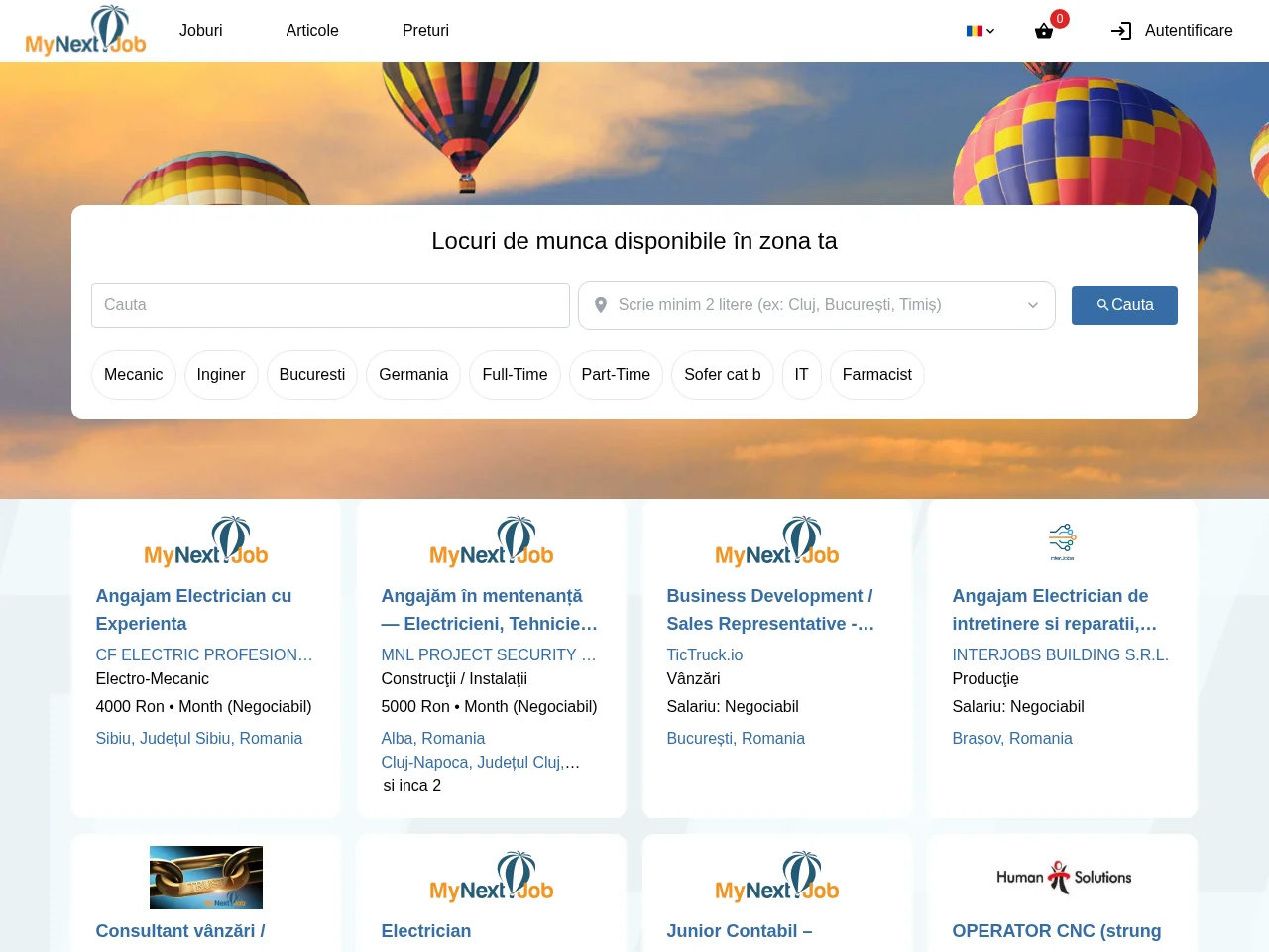 MyNextJob job board platform screenshot showing job search interface
