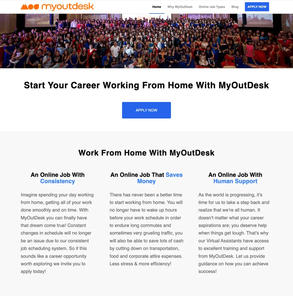 MyOutDesk job board platform screenshot showing job search interface