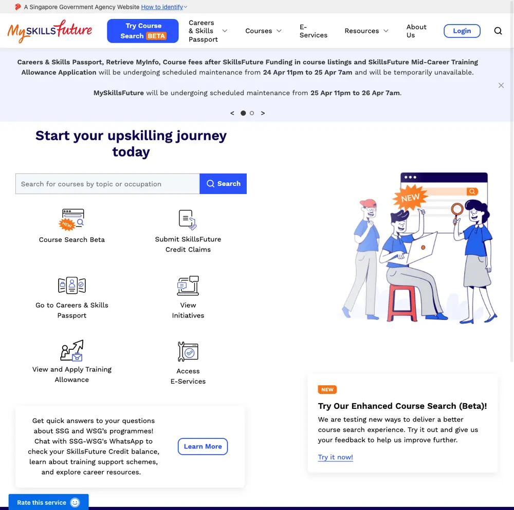 MySkillsFuture job board platform screenshot showing job search interface