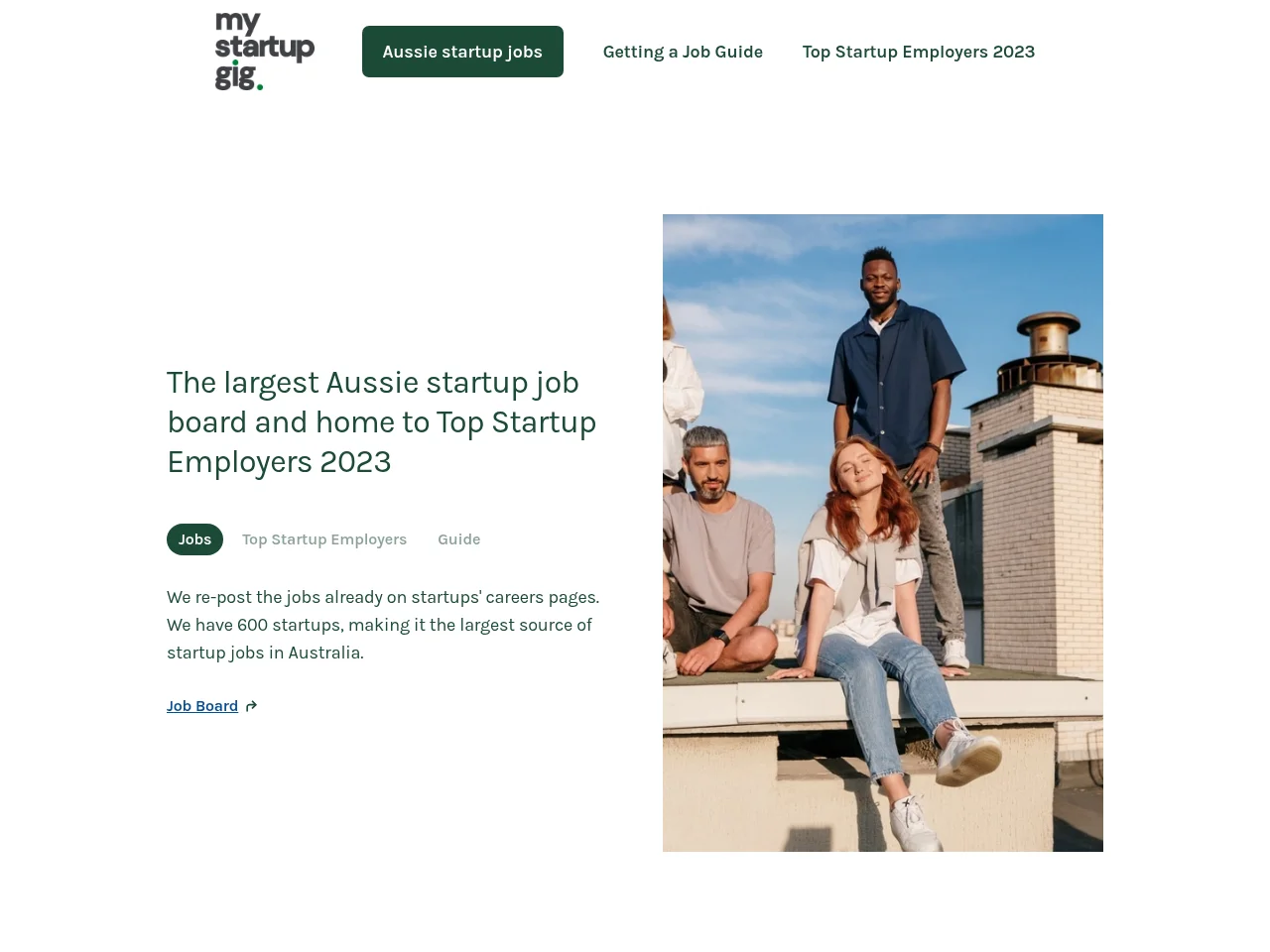 My Startup Gig job board platform screenshot showing job search interface