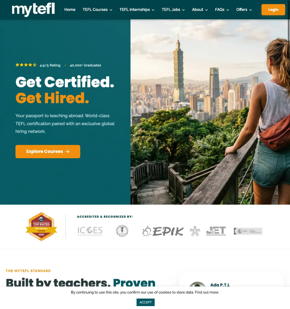 myTEFL job board platform screenshot showing job search interface