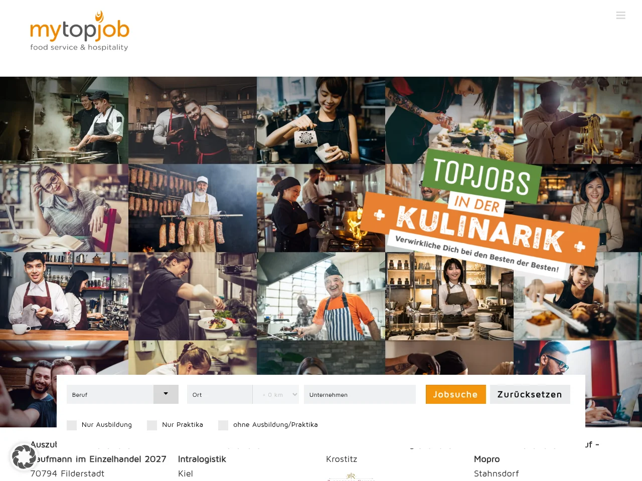 Mytopjob.de job board platform screenshot showing job search interface