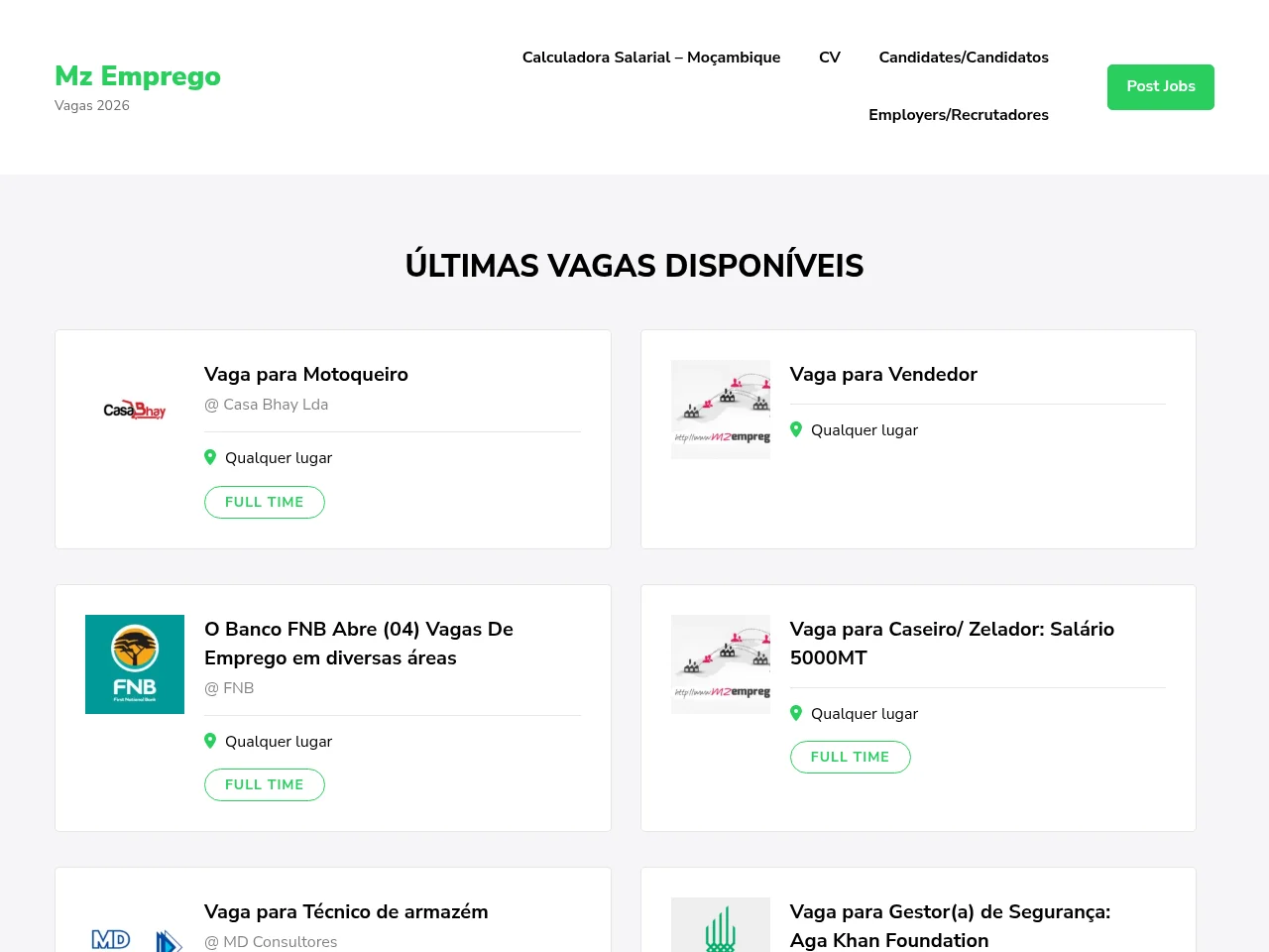 mzemprego.com job board platform screenshot showing job search interface